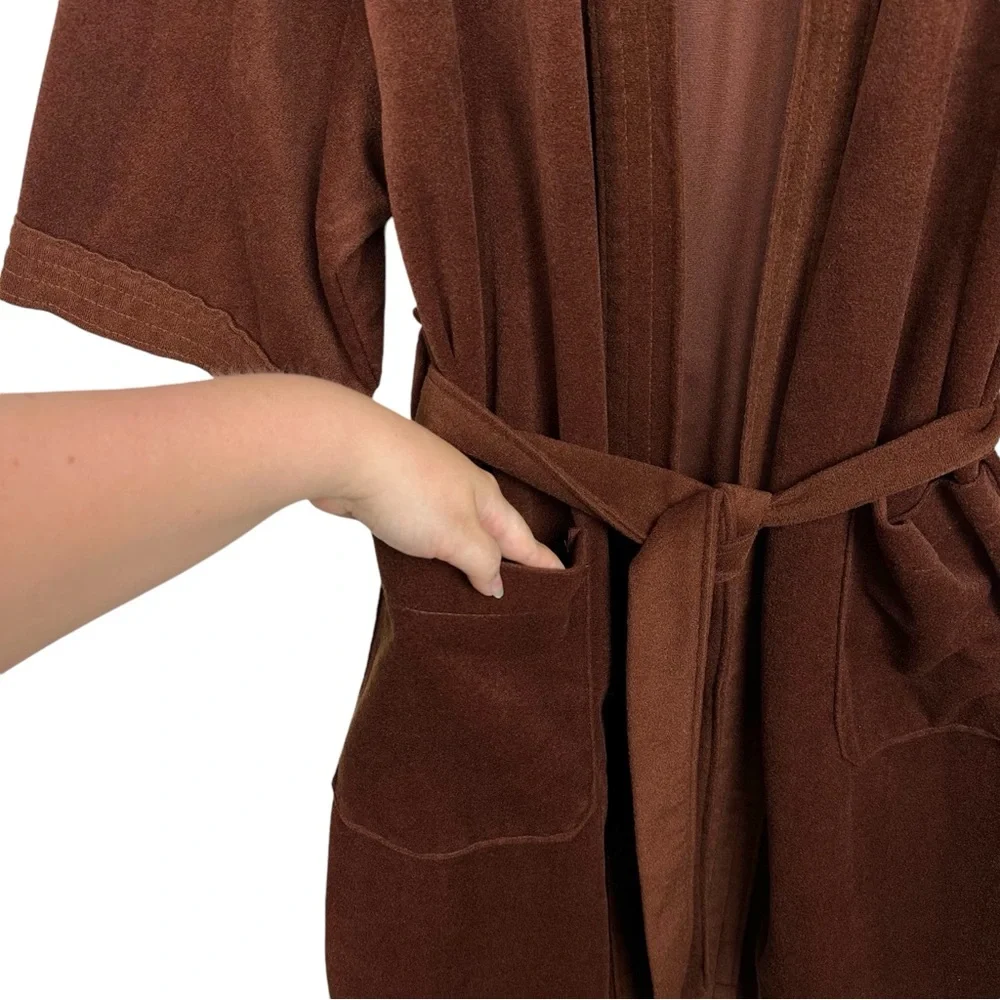 Luxurobe Vintage New York Velour Chocolate Brown Bath Robe Smoke Coat Jacket